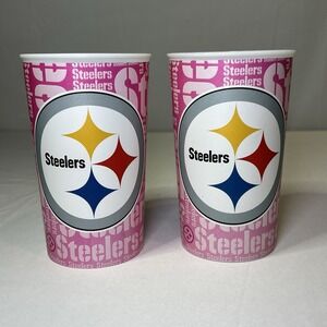 New Pink Pittsburgh Steelers NFL Hallmark 22oz Stadium Style Cups Set Of 2